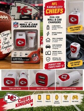 New NFL Kansas city chief USB rapid charge phone chargers #35